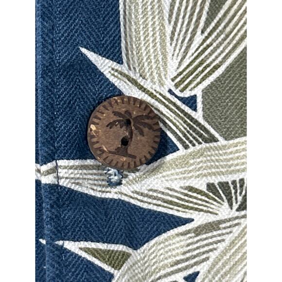 Jamaica Jaxx Button Up XXL Blue Palm Print 100% Silk Hawaiian Aloha Wood Buttons - Picture 5 of 12